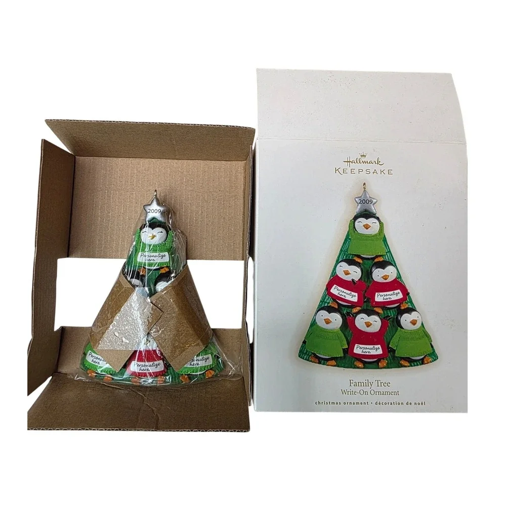 Hallmark Keepsake 2009 Family Tree Penguin Write-On Ornament 6 Penguins Dated A3